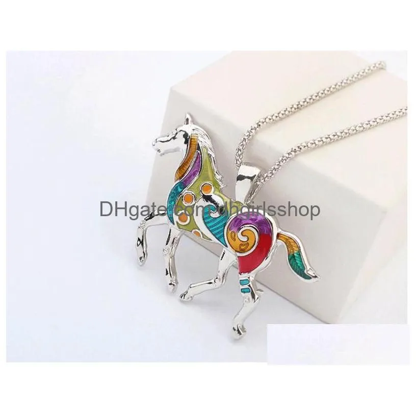 new fashion colorful jewelry set oil drip rainbow horse pendant earrings necklace for women wholesale