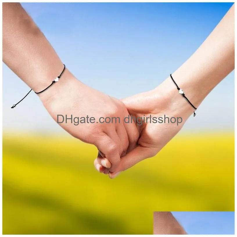 2pcs/set tiny heart star compass charm bracelets for couples red black string braiding rope bracelet for men women wish card