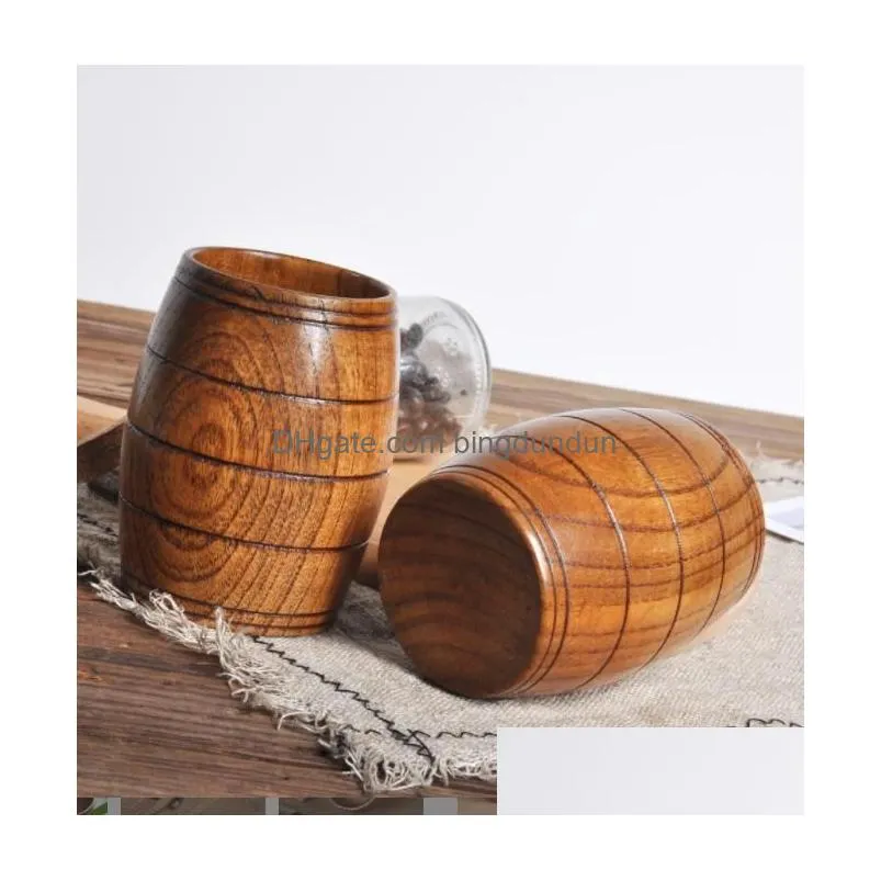 creative wine barrel wooden mugs shape natural wooden beer tea milk cup carved home kitchen bar pub drinkware gift beer cup 032152