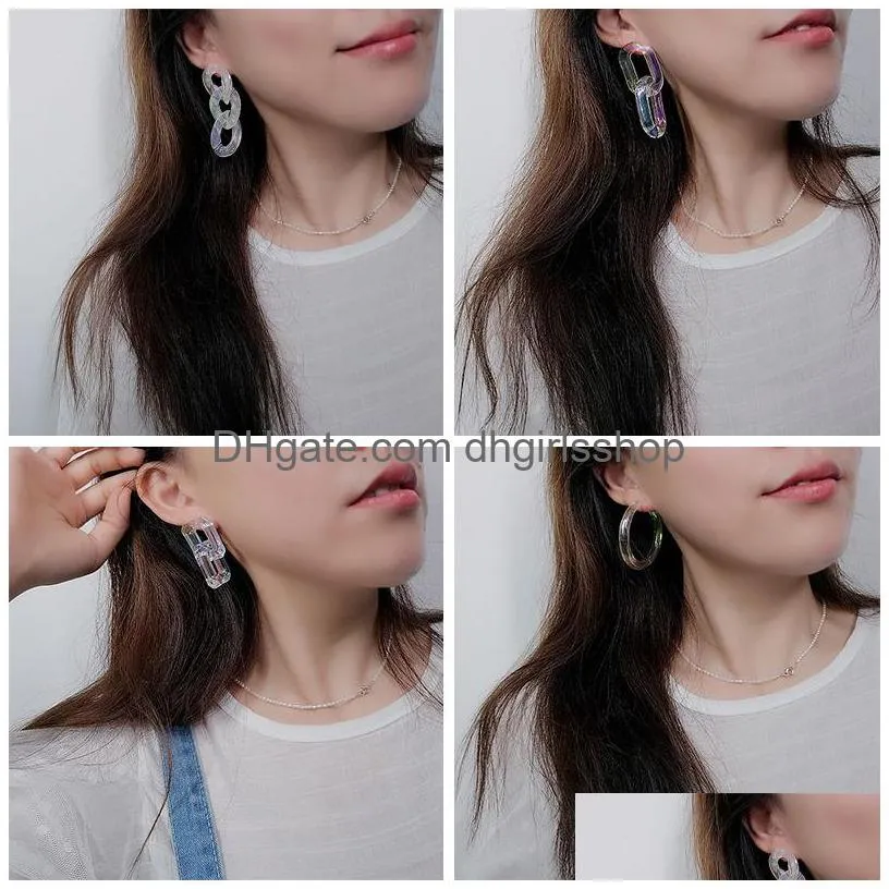 big acrylic earrings for women jewelry white statement circle chain geometric drop dangle earrings wholesale