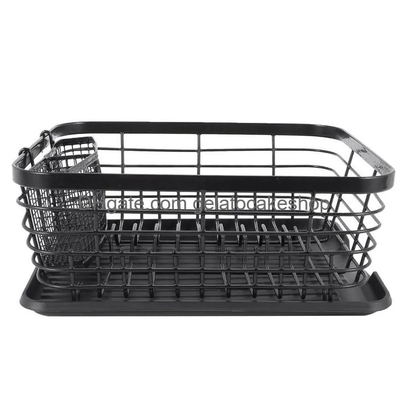 kitchen storage organization dish drainer drying rack with drip tray and basket sink organizer shelf black