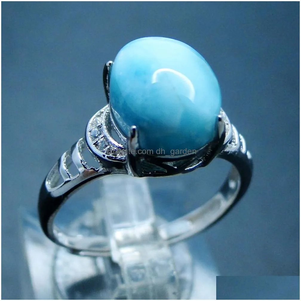 natural larimar 925 sterling silver oval cut 8x10mm vintage wedding rings women jewelry