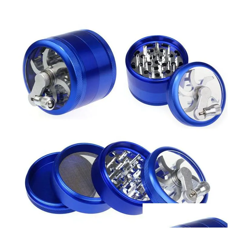 zinc alloy sawtooth grinder with handle rolling pollen handcranking 63mm tobacco grinder smoke grinders 4 laye smoking