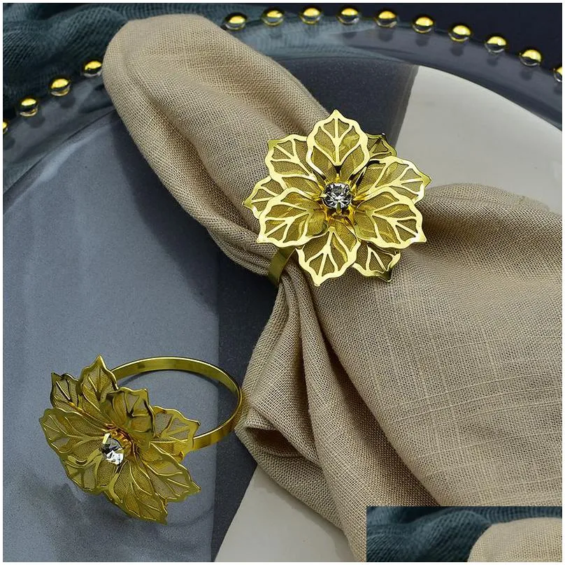 fashion 5cm napkin rings plating flower shaped hotel napkin decoration wedding party accessory