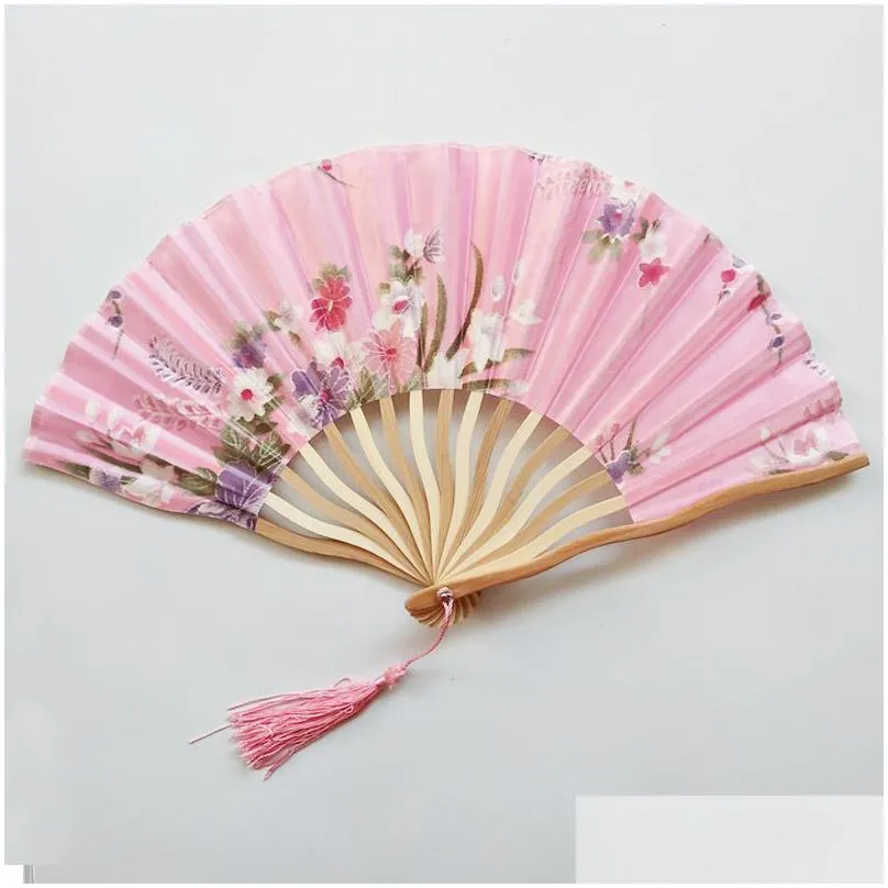 traditional chinese bamboo fan vintage flower theme folding hand held fan wedding party favors