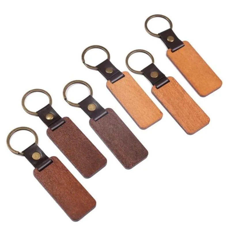 wooden personalize keychains blanks for engraving handmade leather keychain round rectangle wood luggage decoration key ring diy thanksgiving fathers day