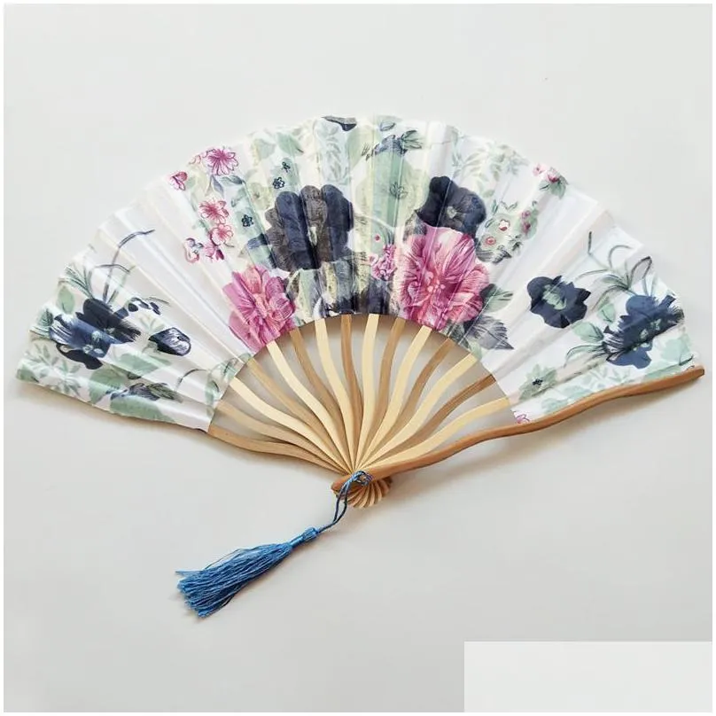 traditional chinese bamboo fan vintage flower theme folding hand held fan wedding party favors