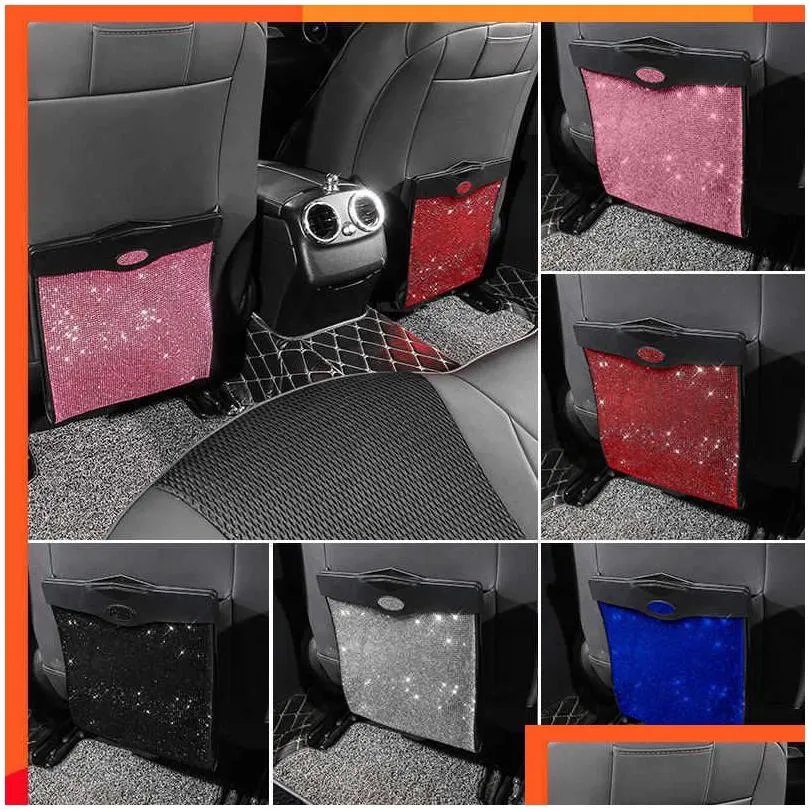  bling car garbage bag waterproof magnetic adsorption trash can back seat hanging storage pocket leakproof car accessories