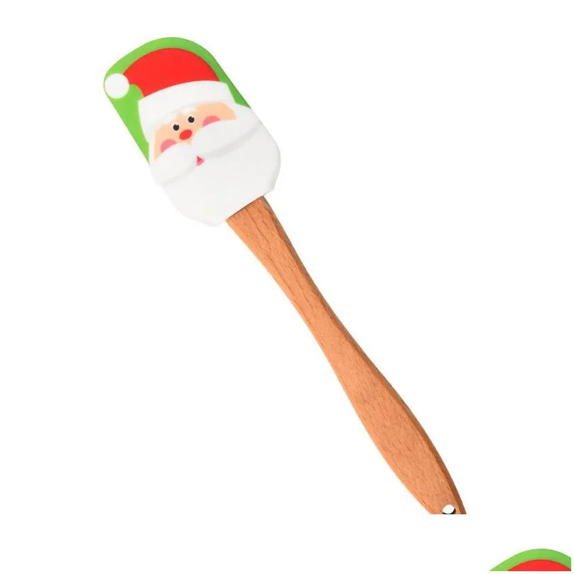 christmas silicone scraper xmas bakeware cream butter spatula with wooden handle great present for christmas decorating