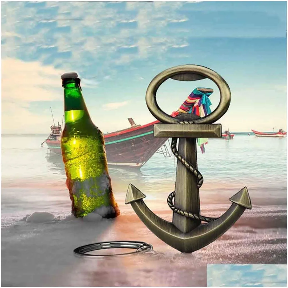 vintage boat anchor opener keychain zinc alloy beverage keyring beer bottle opener promotion gift qw8168