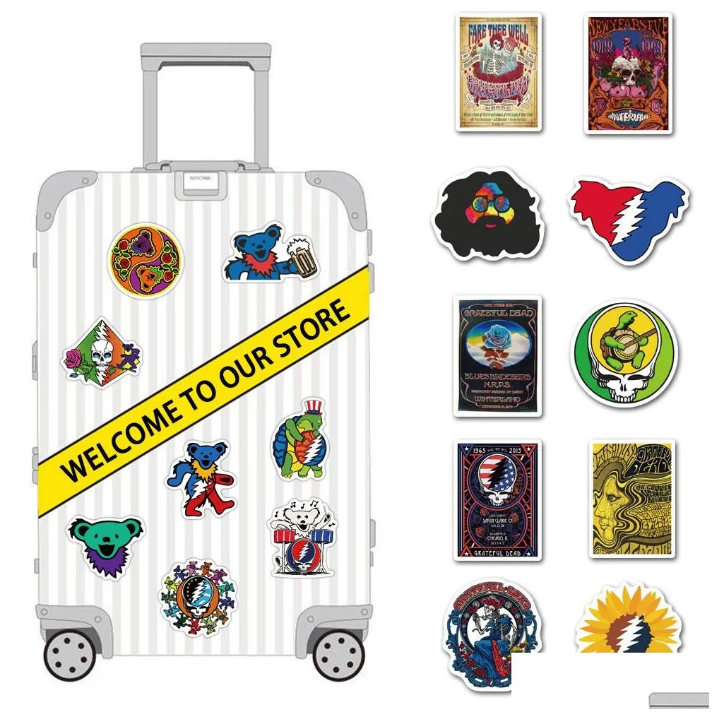 waterproof sticker 50pcs cool grateful dead stickers for car bike motorcycle laptop luggage phone case guitar vinyl decal rock music sticker bomb car