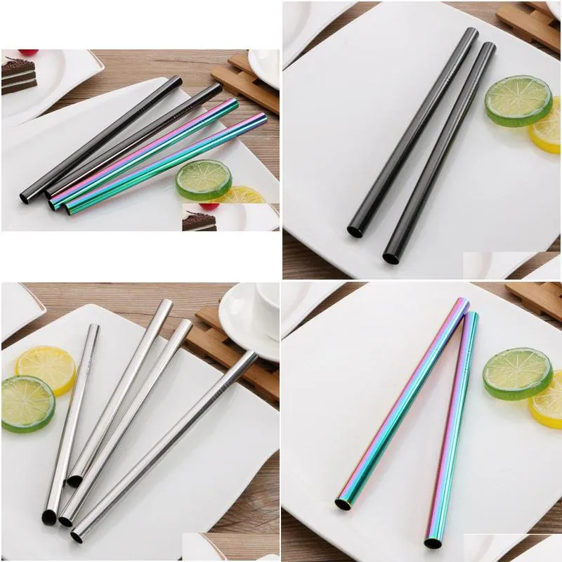 215x12mm stainless steel straw 4 colors metal colorful drinking reusable straight large straws for juice coffee qw7546