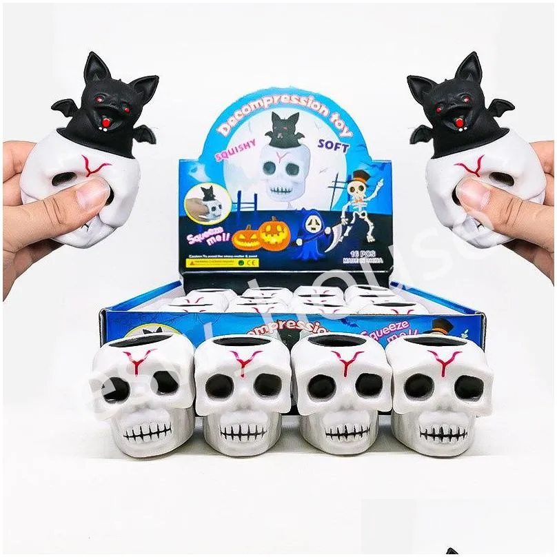 halloween party squeeze ghost skull shape evil fun toys kids adult decompression skull rubber squishes toy