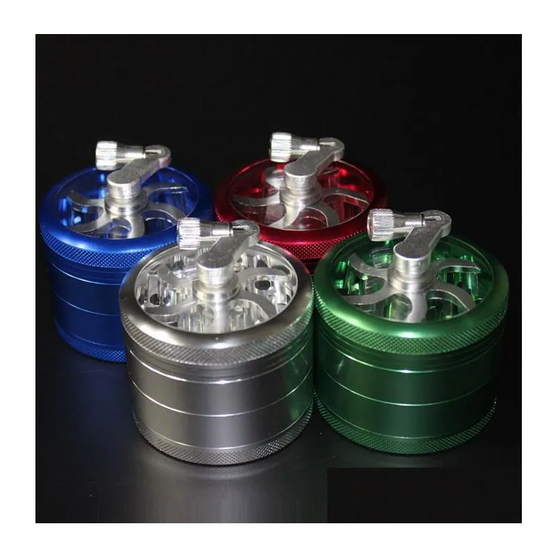 zinc alloy sawtooth grinder with handle rolling pollen handcranking 63mm tobacco grinder smoke grinders 4 laye smoking