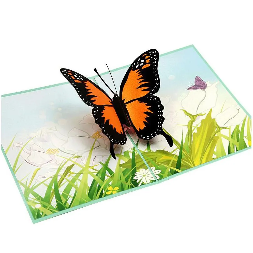 lovely 3d  up romantic butterflies greeting card laser cut animal postcard cartoon wonder cards for women wife girl daughter mothers