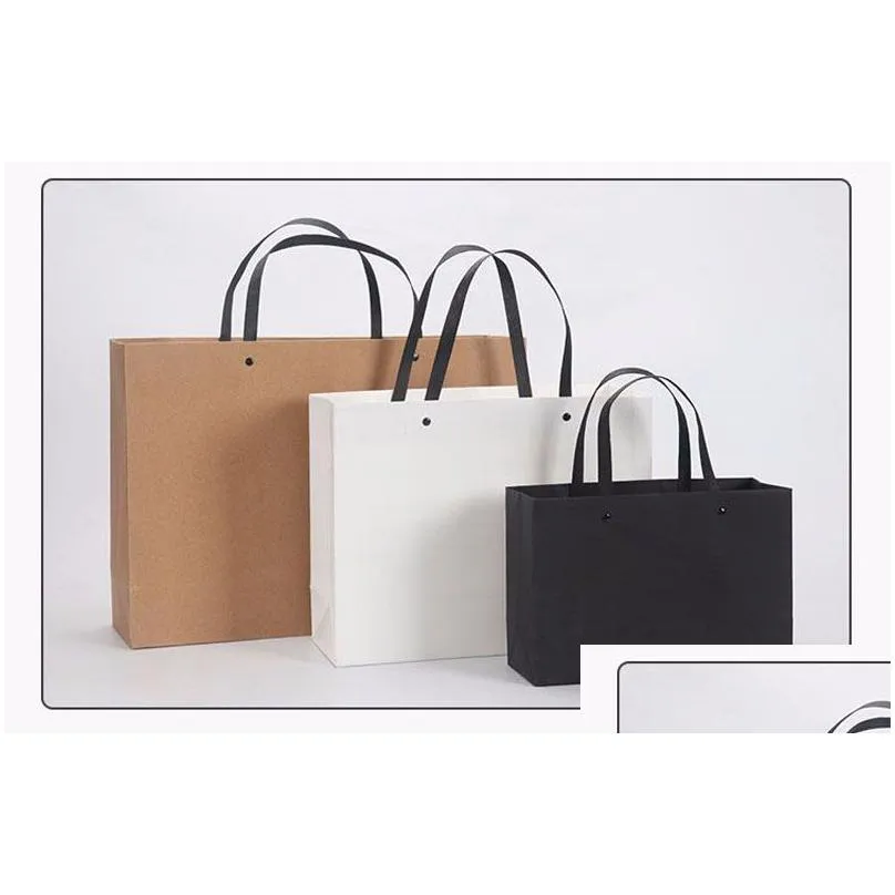 17x25x9cm business gift bag black white kraft paper bag with handle for clothes shoes shopping za6572