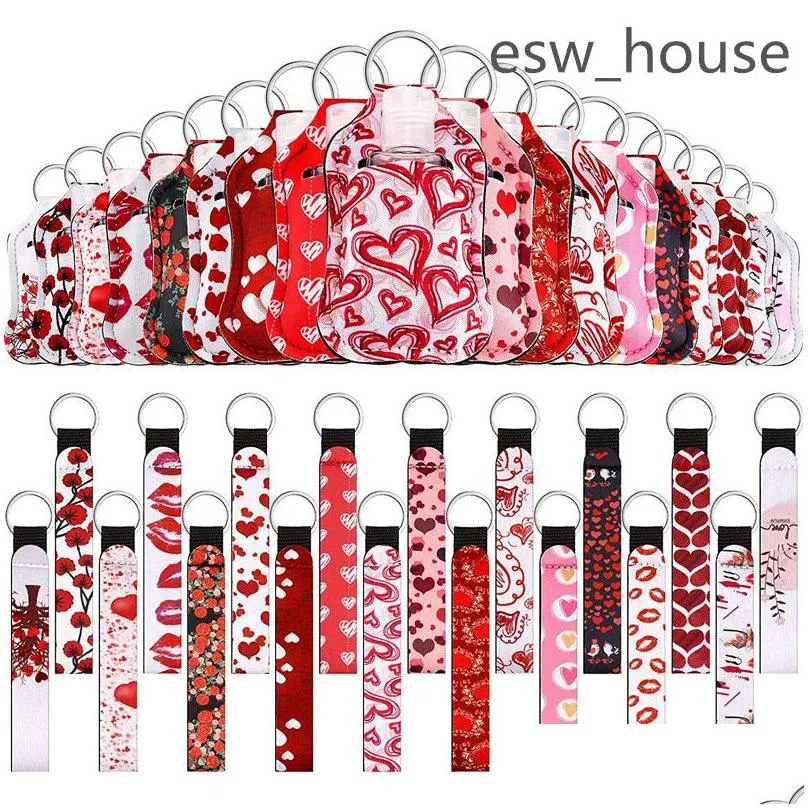 30ml hand sanitizer bottle cover neoprene lip balm lipstick tracker sleeves lanyard wristlet party favors multicolor