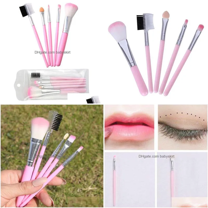 pink makeup brushes for beginner tools kit eye shadow eyebrow eyeliner eyelash lip brush