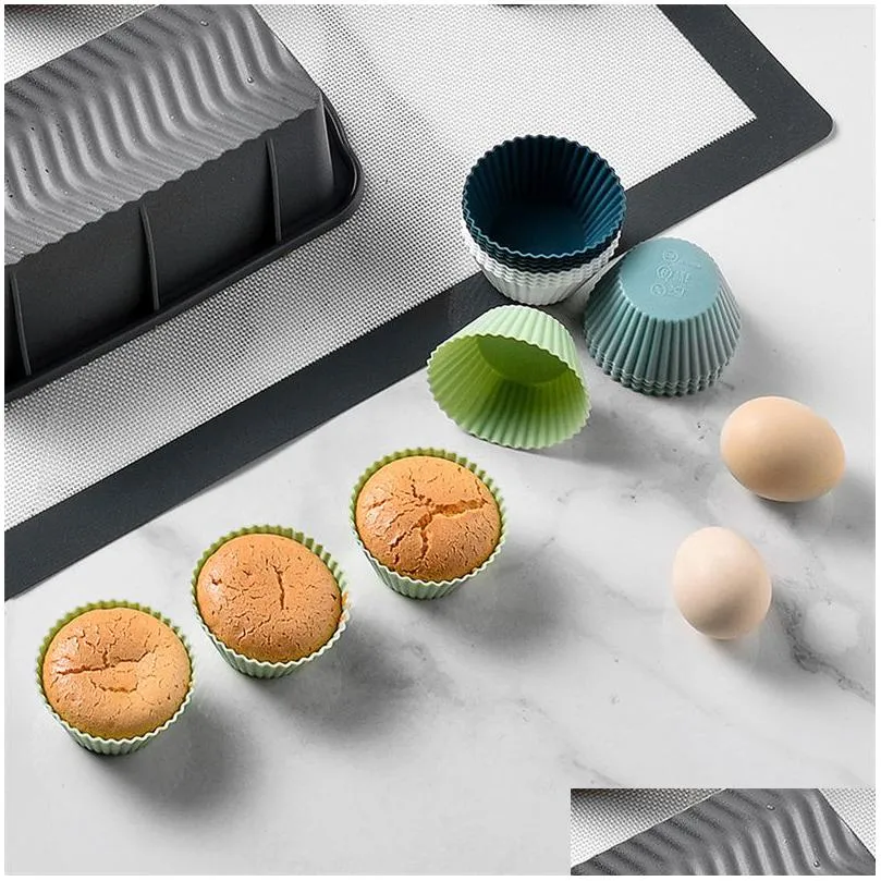 12pcs/set muffin silicone round cake moulds kitchen bakery cupcake muffin mold