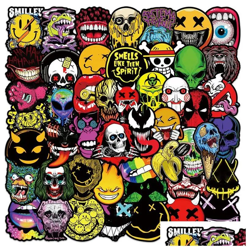 50pcs spooky halloween sticker horror face graffiti stickers for diy luggage laptop skateboard motorcycle bicycle stickers