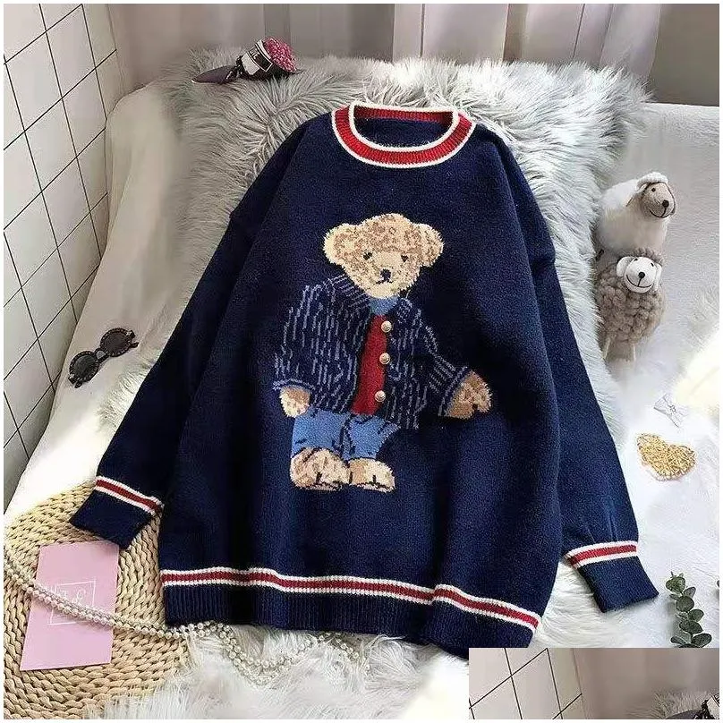 women s sweaters 2023 autumn winter vest japanese style cartoon bear pullover sweater oversize harajuku kawaii clothes knitted 221231