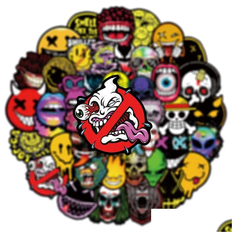 50pcs spooky halloween sticker horror face graffiti stickers for diy luggage laptop skateboard motorcycle bicycle stickers