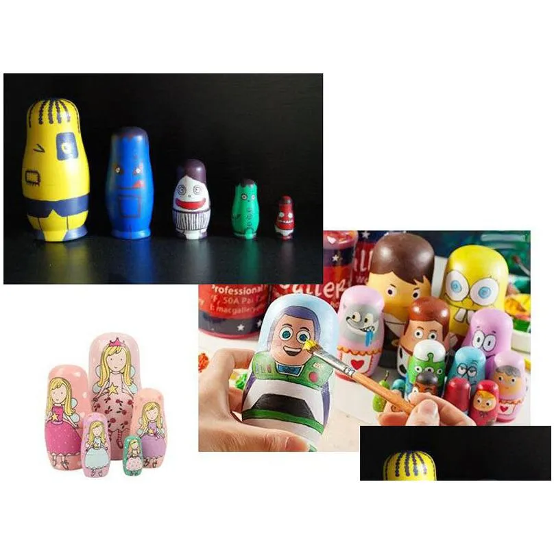 5pcs/set unpainted diy blank wooden embryos russian nesting dolls matryoshka toy kids birthday gift party supplies za3798