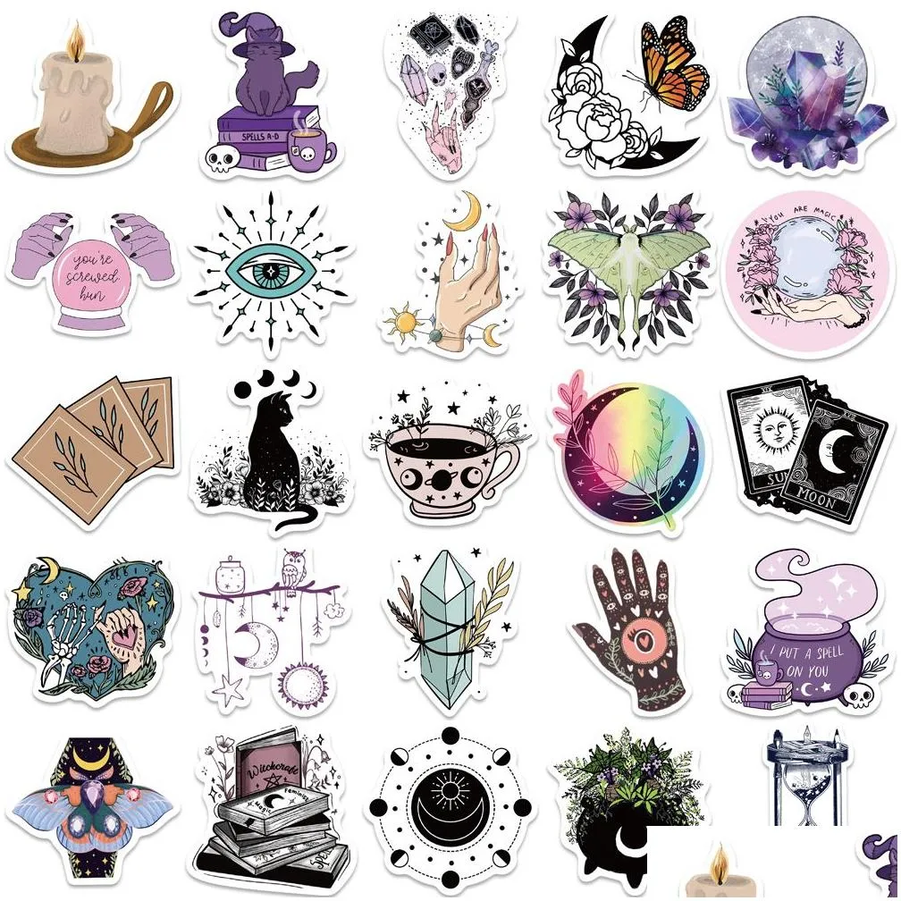 50pcs bohe witchy apothecary moon graffiti stickers witch sticker astrology tarot goth waterproof toy decals