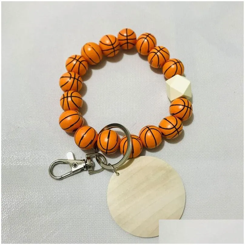 wooden beaded keyring sports ball soccer baseball basketball keychain with round wood chips club party favors