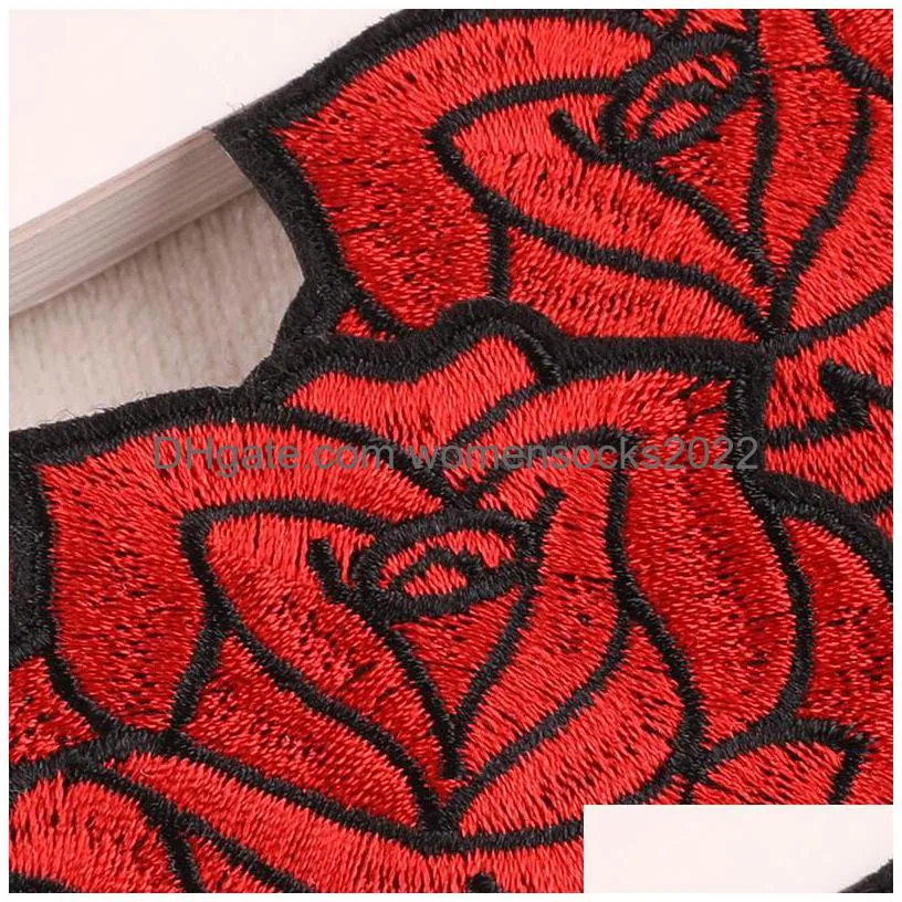 notions red rosees embroidered iron on sew on for clothes dress hat pants shoes sewing decorating diy craft repair