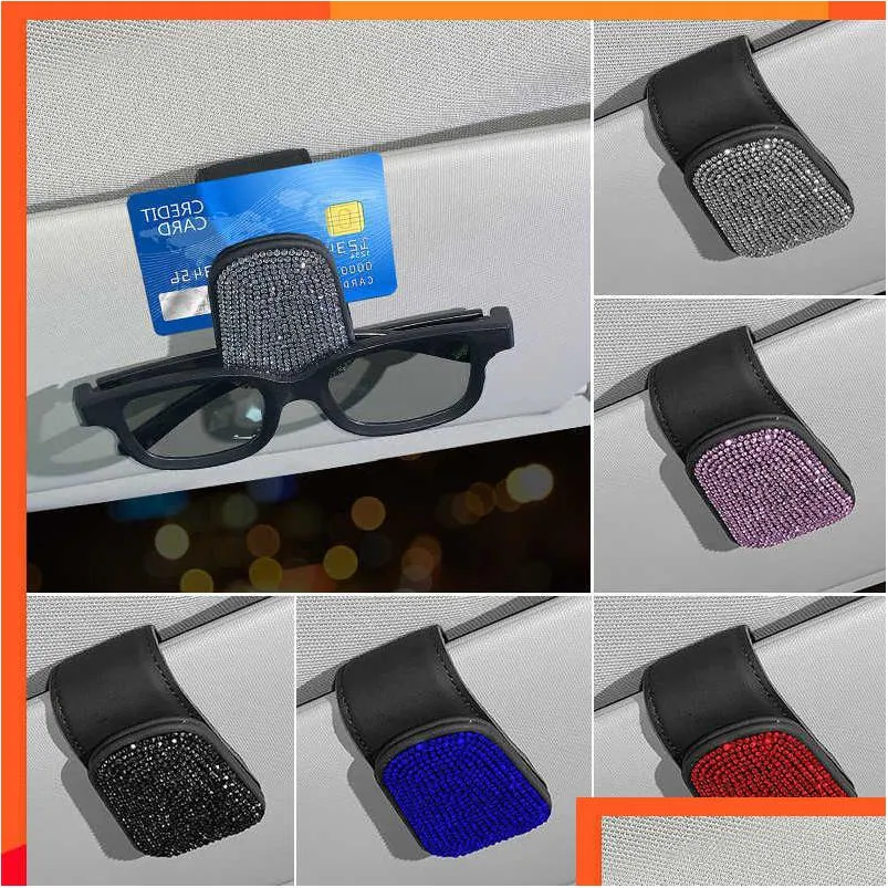  diamond car glasses clip multifunctional leather sunglasses clip auto visor storage card  clip car accessories for woman
