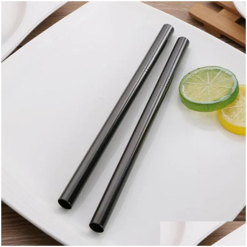 215x12mm stainless steel straw 4 colors metal colorful drinking reusable straight large straws for juice coffee qw7546
