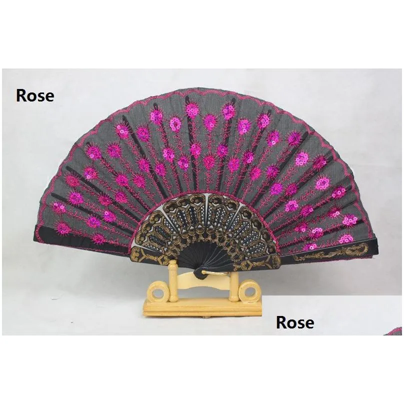 plastic embroidered sequins folding flower lace fan dance hand fans party wedding decor dancing supplies spanish style za3499