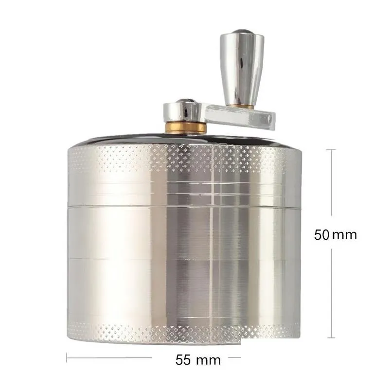 tobacco grinder diameter 55mm 4 layers zinc alloy hand crank herbal grinders mills