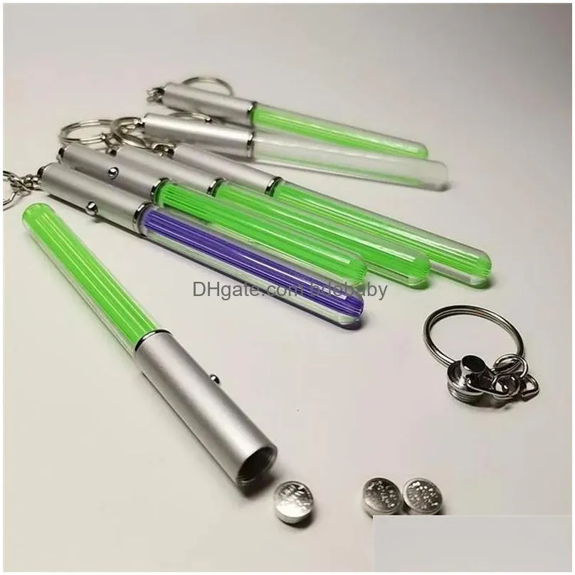 led flashlight stick keychain party favor mini torch aluminum keychains key ring durable glow pen magic wand stick lightsaber led light