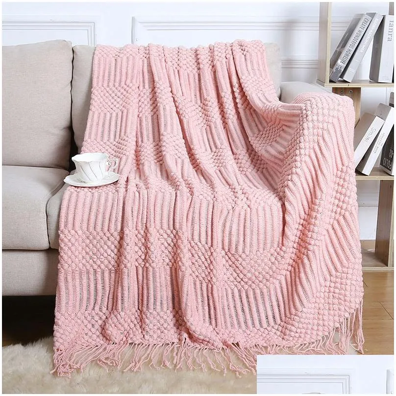 throw blankets all seasons lightweight cozy solid color soft air conditioner acrylic blanket with tassel for bed and sofa