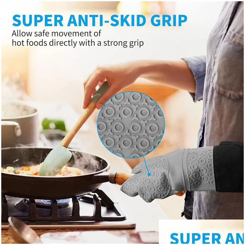 microwave waterproof insulation baking oven mitts heat resistant silicone mittens hot pads pot holders for kitchen baking cooking