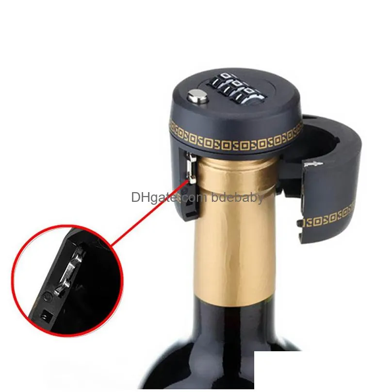 wholesale wine bottle cap bar tools code lock combination lock wines stopper vacuum plug device preservation