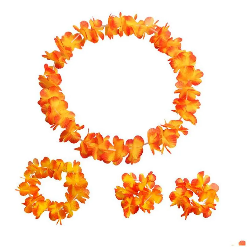 40pcs hawaiian wreath combination set flower garland necklace bracelet festive seaside party accessories