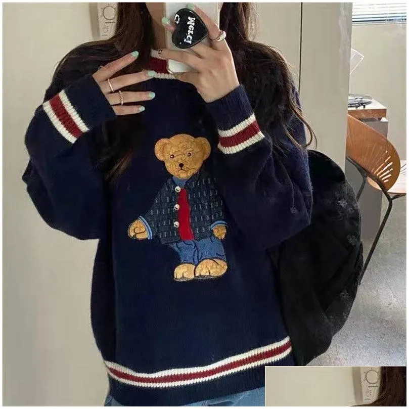 women s sweaters 2023 autumn winter vest japanese style cartoon bear pullover sweater oversize harajuku kawaii clothes knitted 221231