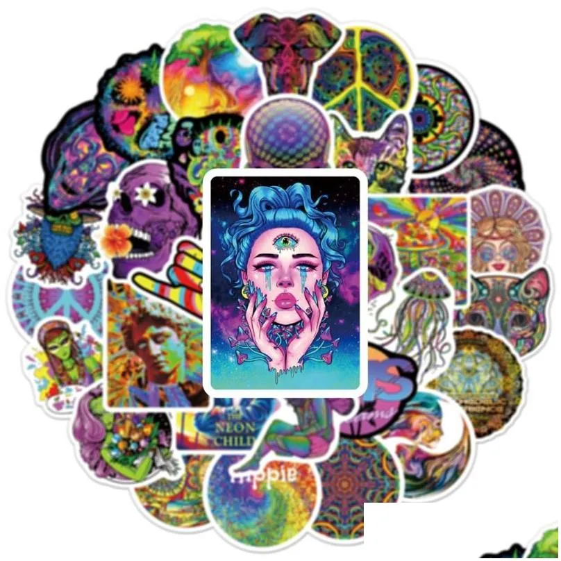 50pcs/lot cartoon psychedelic sticker hippie stickers aesthetic art graffiti decals skateboard fridge guitar diy sticker