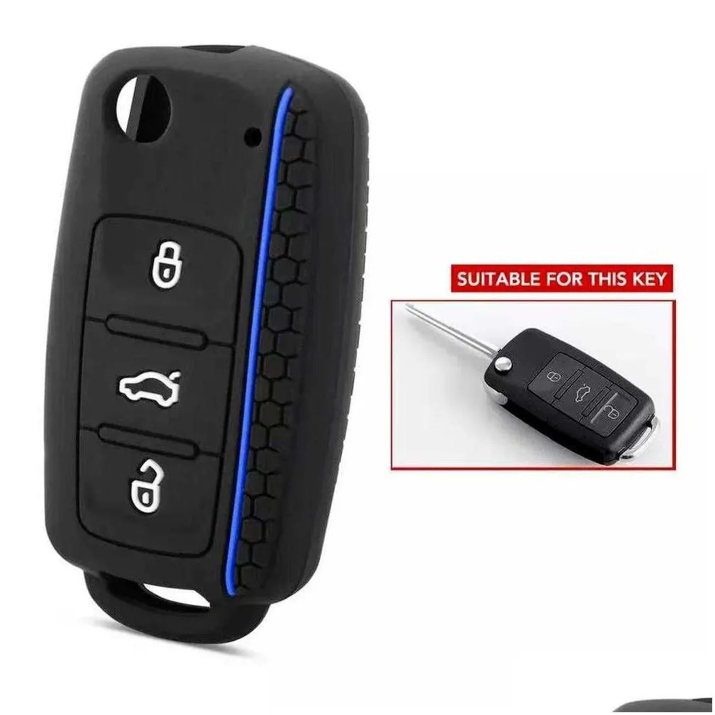 silicone car key case for vw polo bora beetle tiguan passat golf jetta eos for skoda fabia octavia remote fob shell cover