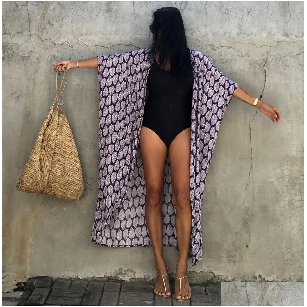 designer swimwear coverups fashion leaves printing sun protection cardigan lxf2137 summer leisure swimsuit bikini beach blouse
