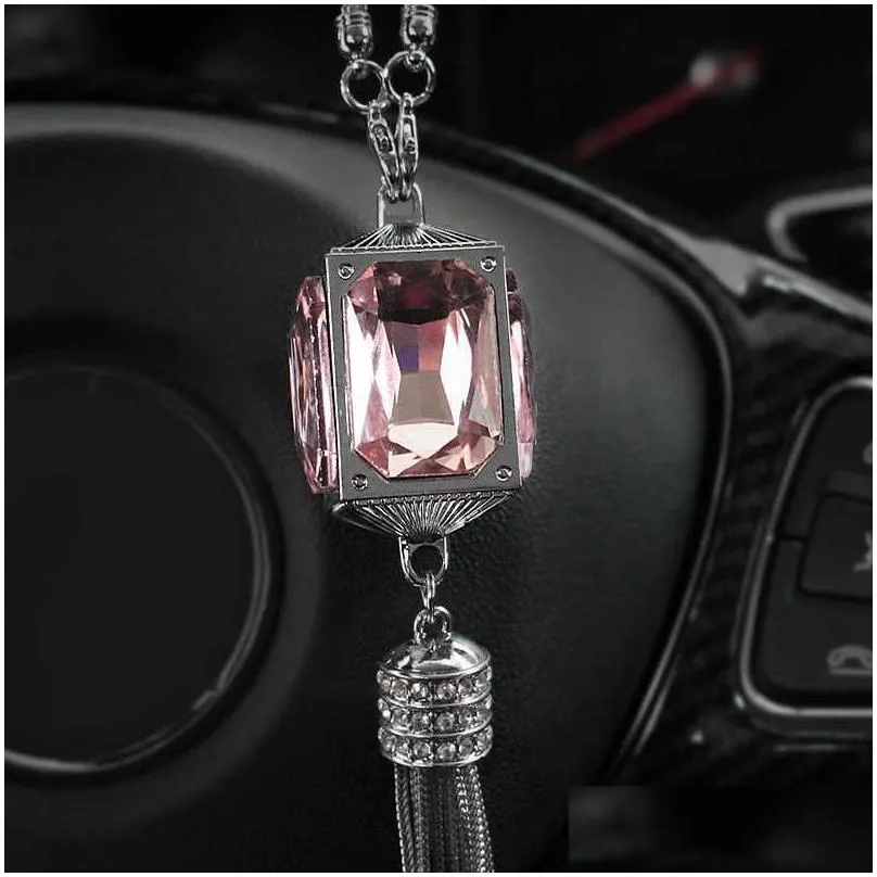 crystal car pendant automobile rearview mirror pink car hanging ornaments diamond car interior accessories for woman