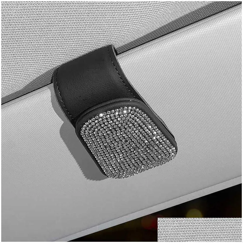  diamond car glasses clip multifunctional leather sunglasses clip auto visor storage card  clip car accessories for woman