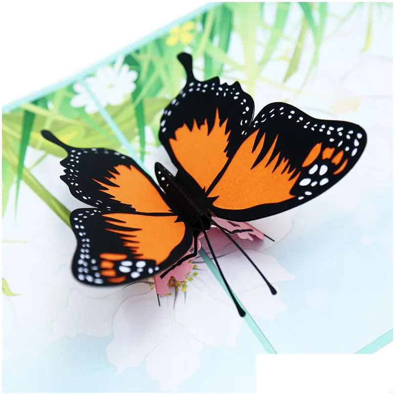 lovely 3d  up romantic butterflies greeting card laser cut animal postcard cartoon wonder cards for women wife girl daughter mothers