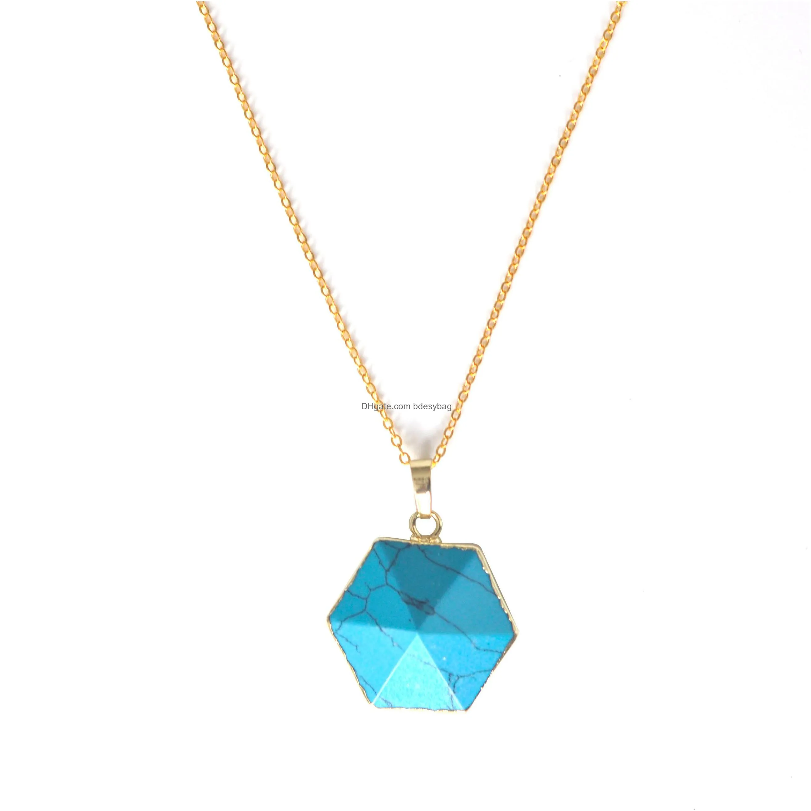 hexagonal pyramid crystal necklace pendant necklaces charm luminous alloy stone in the dark gift for girls and woman