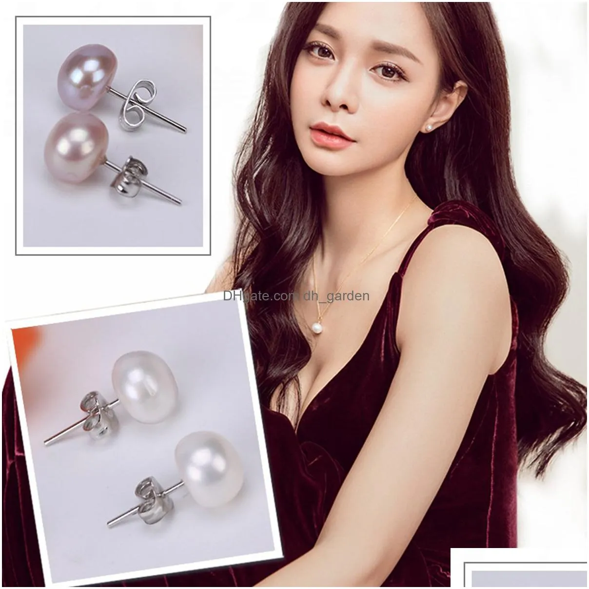 pearl stud earrings 925 sterling silver genuines freshwater cultured pearl ear studs for women girl color and size choose