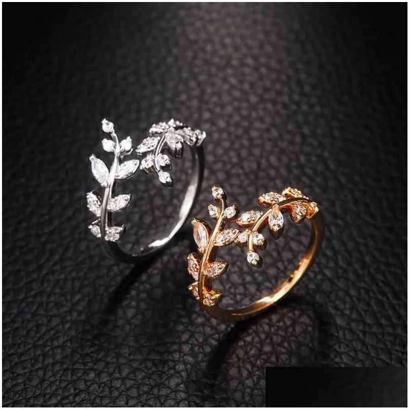 wedding rings stylish leaf finger ring for women dazzling zirconia jewelry gift delicate design  style accessories daily