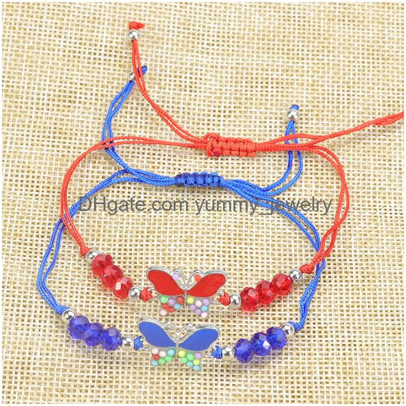 12pc/set multicolored butterfly bracelet bohemian crystal beads hand rope girls party accessories